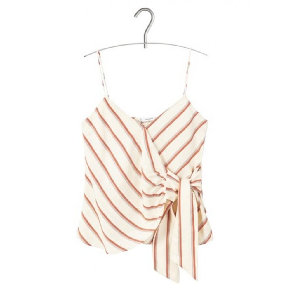 MANGO Strappy Striped V-Neck Top with Bow